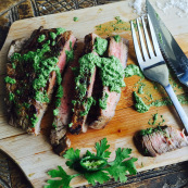 Steak and coriander pesto